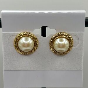 Gold and Pearl Stud Earrings
